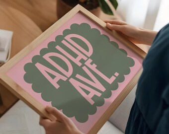 ADHD Avenue Print, Quirky Prints, Bright And Bold Quirky Retro Prints, Pastel Prints, Funky Prints, Home Decor, Wall Prints