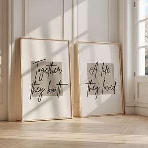 Juntos construyeron una vida que amaron. Juego de 2 láminas, láminas para parejas, láminas para dormitorio, láminas para sala de estar, decoración moderna para el hogar, láminas de amor.