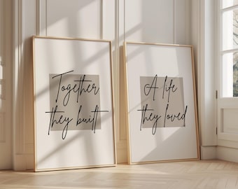 Juntos construyeron una vida que amaron. Juego de 2 láminas, láminas para parejas, láminas para dormitorio, láminas para sala de estar, decoración moderna para el hogar, láminas de amor.