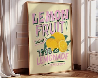 Lemon Fruit Lemonade Print, Kitchen Prints, Lemon Prints, Lemon Quotes, Pink and Yellow Prints, Kitchen Decor, Home Art