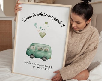 Impresión de campistas felices, Impresión de camping personalizada, Regalo para campistas, Impresión de vida de camping, Impresión de vida en furgoneta, Regalos personalizados