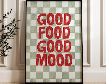 Good Food Print, Retro Kitchen Prints Wall Art Prints for Kitchen Gallery Wall Bright Colourful Kitchen Prints Pink Green Cute Decor