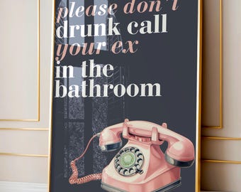 Vintage retro art print vintage bathroom decor trendy art prints retro wall art pink and black art bathroom poster retro bathroom