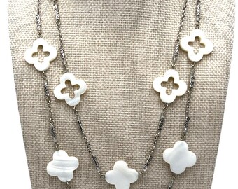 Brighton Silvertone Mother of Pearl Clover Station Necklace