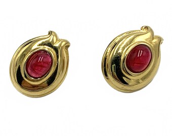 Fendi Gold Plate Red Gripoix "Artichoke" Glass Earrings