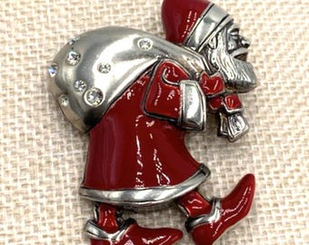 Vintage MMA Sterling Silver Santa Claus Brooch Pendant