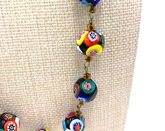 Millefiori Murano Moretti Necklace Gold Over Sterling Italy
