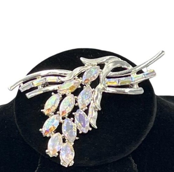 Vintage Brooch/Pin Cluster Vine Silvertone AB Rhinestones