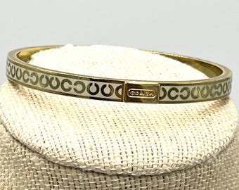 Vintage Coach Goldtone Enameled Logotype Bangle Bracelet