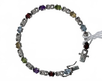 Ross Simons Sterling Silver Amethyst, Peridot, Garnet 6.75" Bracelet