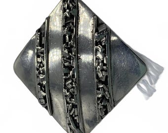 Taxco Sterling Silver 21g Abstract Squares and Stripes 1" Fine Clip-On Earrings