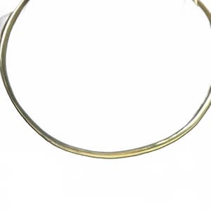 May include: A gold-colored choker necklace. The necklace is a simple, thin, circular band. The jewelry is set against a white background.