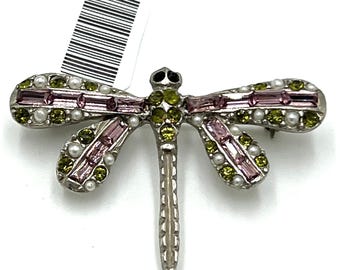 Tiara Misu Dragonfly Purple & Green Rhinestone Brooch