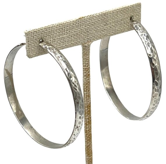 Vintage Large Heavy Hoop Earrings Sterling Silver Hammered