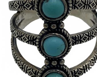 Felicia Design FD Sterling Silver Turquoise Engraved Ring
