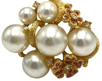 Ivana Goldtone Faux Pearl & Rhinestone Statement Brooch