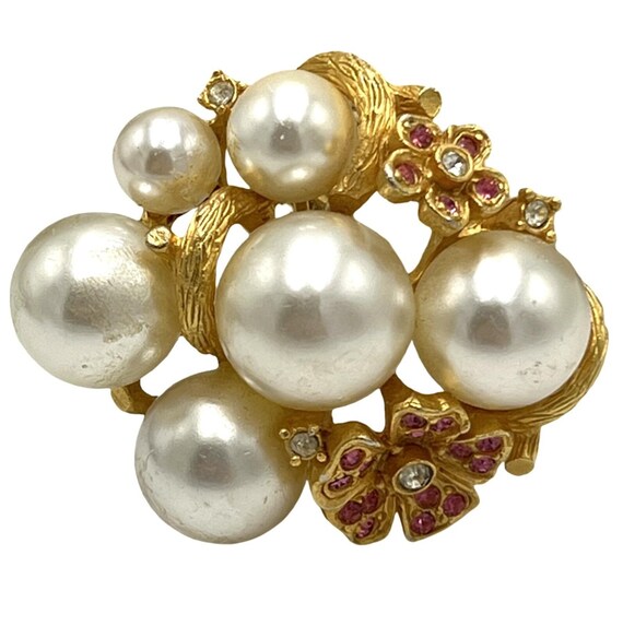Ivana Goldtone Faux Pearl & Rhinestone Statement Brooch