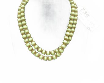 Antique Giuliano Fratti Beaded Green Glass Necklace with Brass Findings