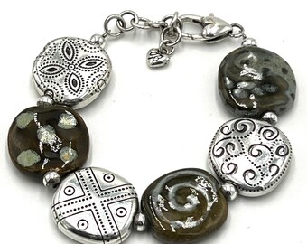 Brighton Silver Plated Kazuri Hand-painted Clay Bracelet