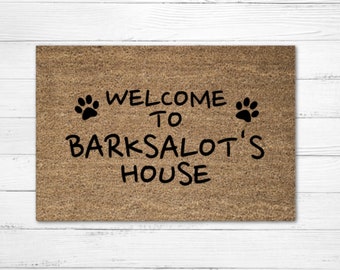 Welcome To Barksalot's House Doormat Rug, Funny Doormat, Custom Door Mat, Personalized Doormat, Housewarming Gift, Dog Doormat, Dog Lover