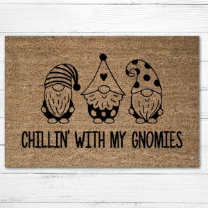 Chillin' With My Gnomies Doormat Rug, Cute Gnome Doormat, Welcome Gnome Door Mat, Custom Gnome Mat, Housewarming Gift, Funny Gnome Door Mat