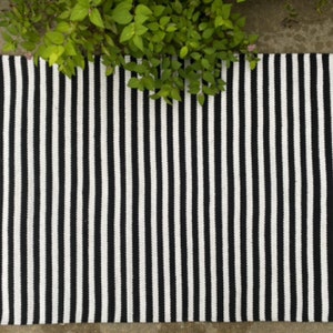 Black & White Striped Woven Cotton Layering Rug, 24x36 Inches, Fits Under 18x30 Doormat, Under mat, Woven