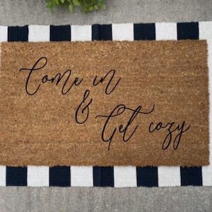 Come In & Get Cozy Doormat Rug, Fall Door Mat, Winter Doormat, Custom Doormat, Funny Gift, Housewarming Gift, Christmas Gift, Porch Decor