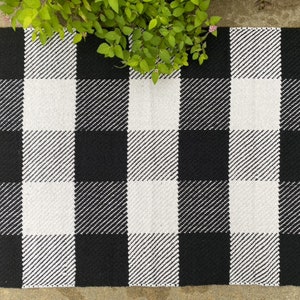 ADD-ON w/ PURCHASE Black & White Buffalo Check Woven Cotton Layering Rug, 24x36 Inches, Fits Under 18x30 Doormat, Under Mat, Layering Rug