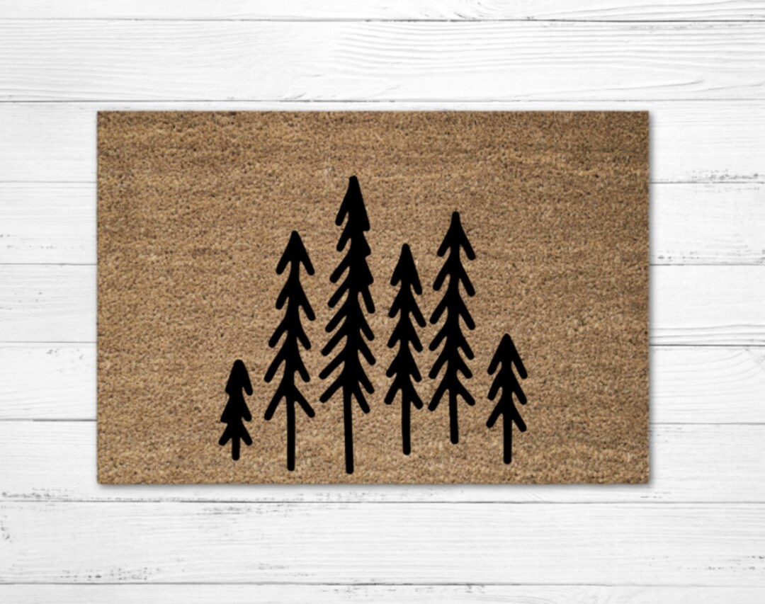 Winter Pine Trees Doormat Rug, Christmas Vacation Door Mat, Christmas ...