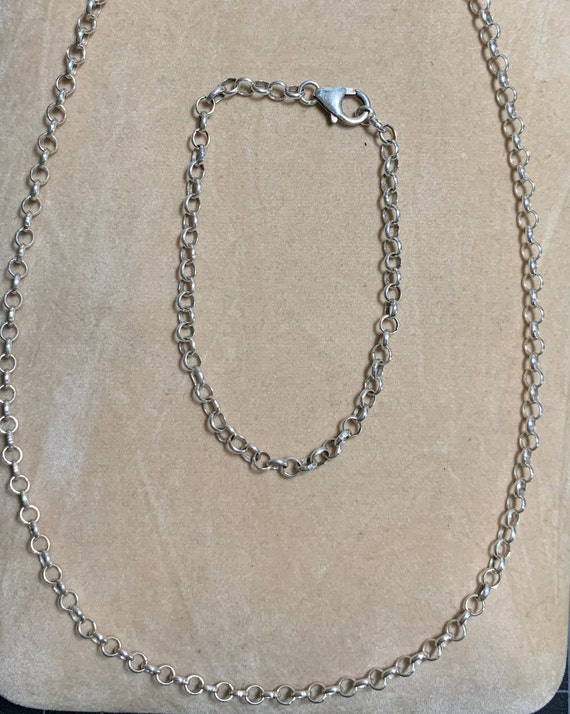 Vintage Silver Rolo Chain with Matching Bracelet … - image 1