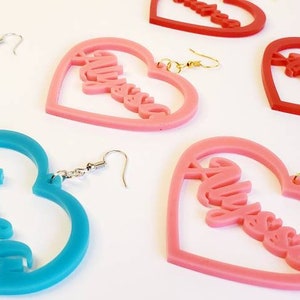 Custom Name Acrylic Heart Earrings, Custom personalized heart hook earrings