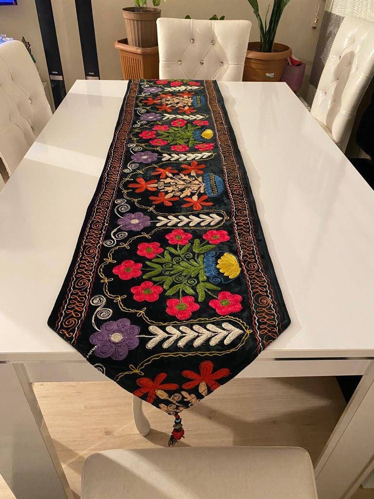 suzani embroidery tablecloth embroidery runner outhentic tablecloth vintage tablecloth handmade tablecloth