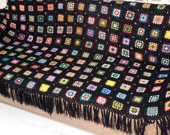 Granny square blanket, crocheted  tv handmade blanket, crochet throws cover, Crochet quilts Bedspread,Afghan Blanket