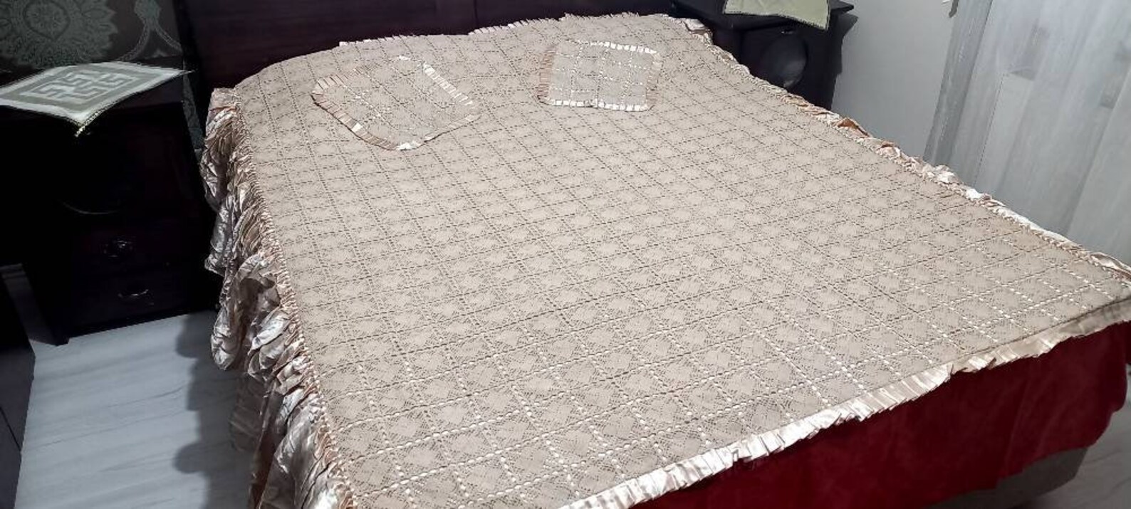 Antique Lace Bedspread, Antique French Knitted Bedspread, Turkish Dowry