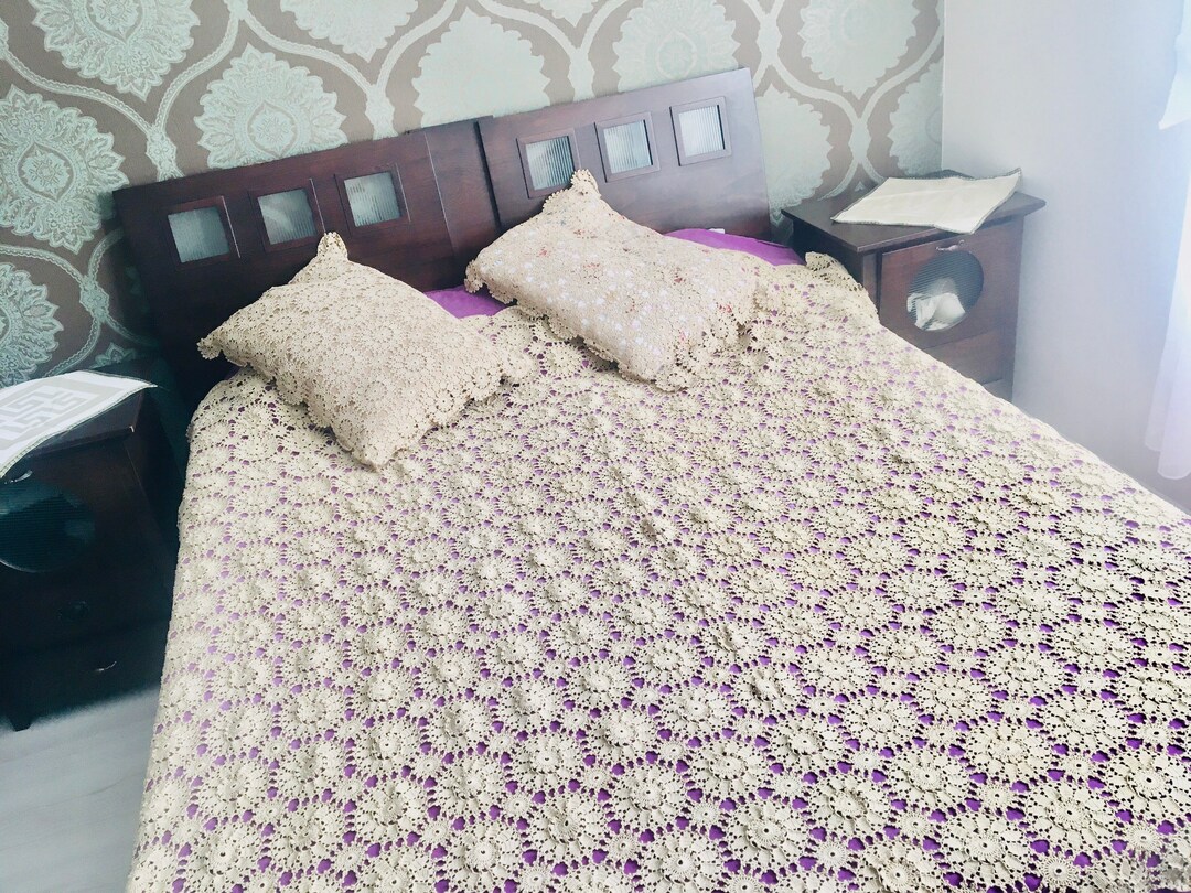 Vintage French Lace Bedspread, Antique Crocheted Bedspread, Turkish ...