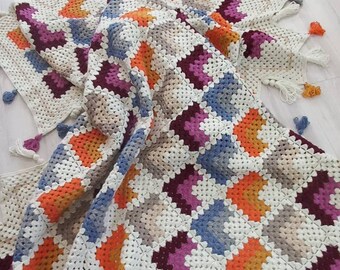 granny square blanket,Heart patterned hand knitted blanket, handmade crochet cover, crochet throws cover, crochet quilts, Crochet qui