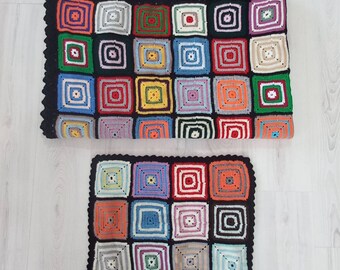 Granny square blanket, Handknit crochet blanket, afghan handmade blanket, handmade colorful crochet afghan blanket, hand knit granny blanket