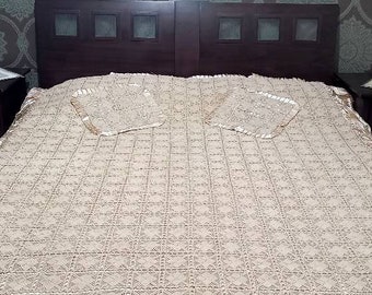 Vintage crochet lace bedspread ,lace cover,  antique french knitted bedspread, Turkish dowry lace embroidered bedspread, lace embroidered