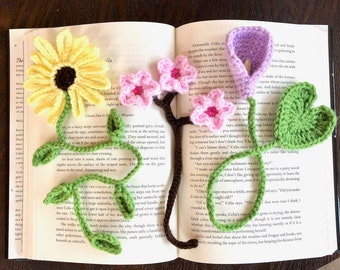 Black Eyed Susan Cherry Blossom and Calla Lily Bookmark PDF Pattern Bundle | Cute Spring Flower Bookmark Beginner Simple Project Set