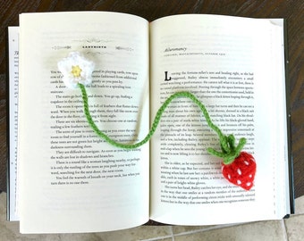 Strawberry and Flower Bookmark Crochet PDF Pattern | Spring Summer Plush Fruit Food Floral Beginner Quick Simple Cute Project Yarn Scraps