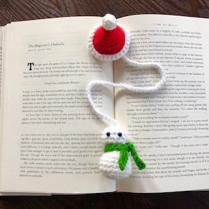 Snowman and Santa Hat Crochet Bookmark PDF Pattern | Christmas Winter Holiday Snow Plush Transforming Bookmark Instructions Craft Tutorial