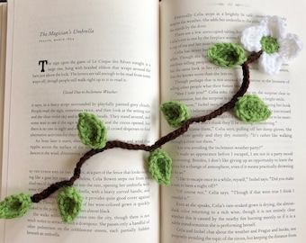 Dogwood Bookmark Crochet PDF Pattern | Beginner Easy Crochet Tutorial | Spring Tree Branch with White Flower with Stem / Leaves Craft Gift