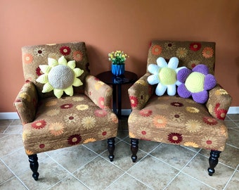 Pacchetto modello PDF per cuscino girasole con margherite e fiori / coperta ingombrante in filato di peluche per principianti, progetto di decorazione per la casa primavera estate