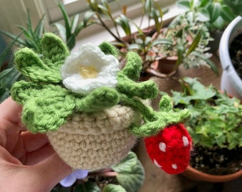 Strawberry Plant Amigurumi Crochet PDF Pattern | Plush Plant Beginner Simple Fruit Berry Flower Pot with Leaf | Spring and Summer Project