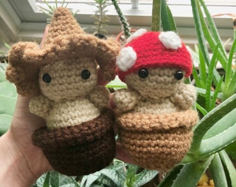 Mushroom Amigurumi Crochet PDF Pattern Bundle | Cute Plush Red Spotted + Brown Mushroom with Hat Potted Plant Beginner Instructions Plant