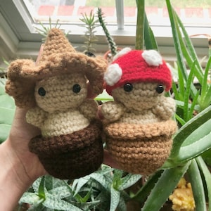 Mushroom Amigurumi Crochet PDF Pattern Bundle | Cute Plush Red Spotted + Brown Mushroom with Hat Potted Plant Beginner Instructions Plant