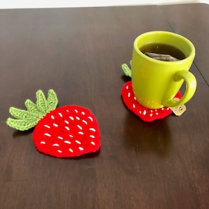 Strawberry Crochet Coaster PDF Pattern  | Unique Food Home Handmade Spring and Summer Yarn Home Goods | Simple Instructions with Pictures