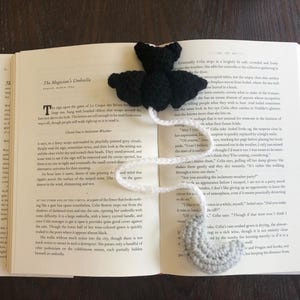 Bat and Crescent Moon Crochet Bookmark PDF Pattern | Halloween Spooky Plush Bookmark Instructions Amigurumi Cute Fall Craft Tutorial