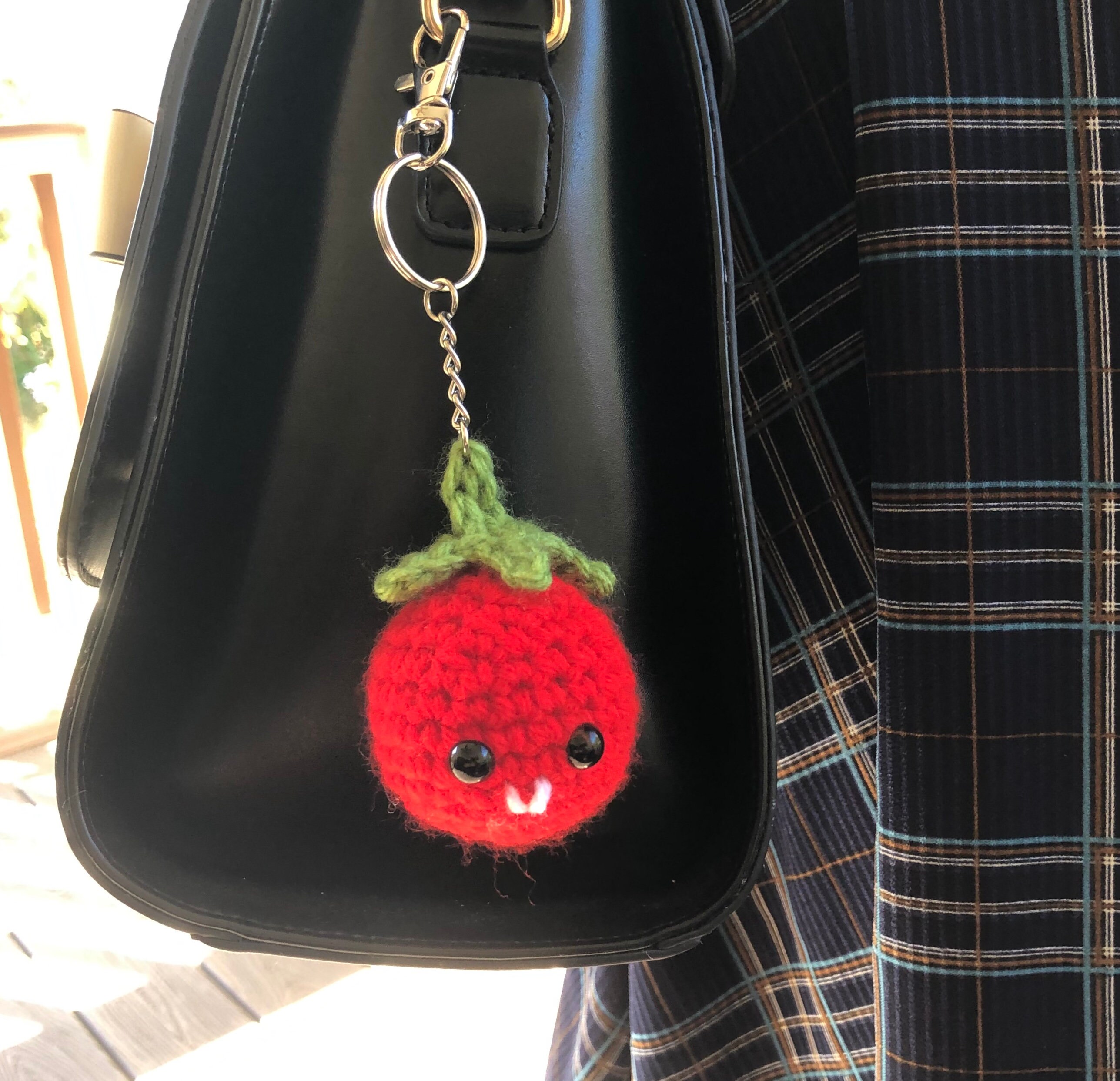 Tomato Handmade Crochet Keychain Red Green Cute Vegetable Etsy