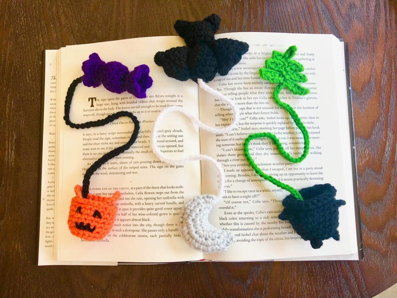 Halloween Crochet Bookmark PDF Pattern Bundle: Bat and Moon, Cauldron ...